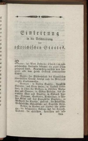 Einleitung in die Beschreibung des östereichischen Staates.