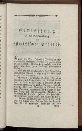 Einleitung in die Beschreibung des östereichischen Staates.