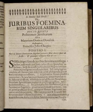 Decas Quinta Positionum Juridicarum Circa Materiem Dotis ac Dotalitii.