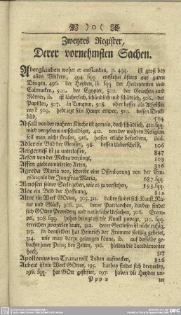 Zweytes Register, Derer vornehmsten Sachen