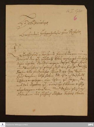 Brief von Johann Friedrich Rost an August Hermann Francke.