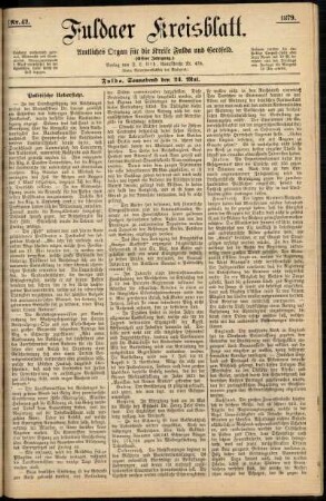Erste Ausgabe vom Samstag, den 24. Mai 1879.