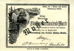 Kreisausschuß des Kreises Usedom-Wollin (Sitz Swinemünde): 500.000 Mark 1923