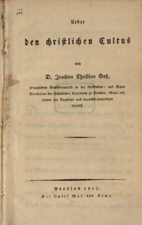 Über den christlichen Cultus