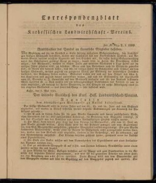 Correspondenzblatt des Kurhessischen Landwirthschaft-Vereins