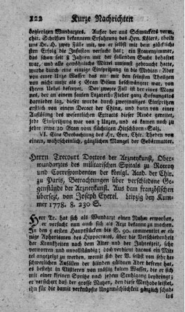 Betrachtungen über verschiedene Gegenstände der Arzneykunst.