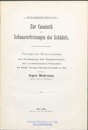 Zur Casuistik der Schussverletzungen des Schädels