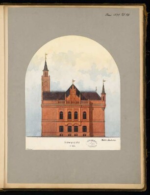 Rathaus Monatskonkurrenz Mai 1878: Aufriss Seitenansicht 1:150