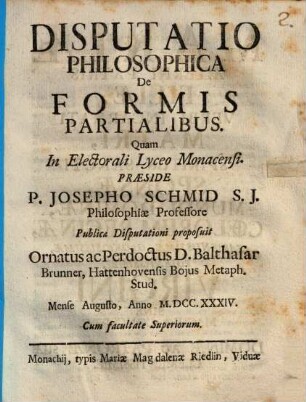 Disputatio Philosophica De Formis Partialibus