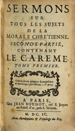Sermons Sur Tous Les Sujets De La Morale Chrétienne .... 2,1, Le Careme ; Tome premier
