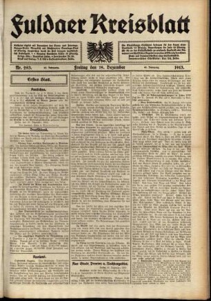 Erste Ausgabe vom Freitag, den 19. Dezember 1913.