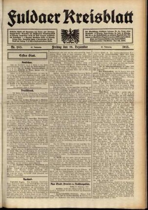 Erste Ausgabe vom Freitag, den 19. Dezember 1913.