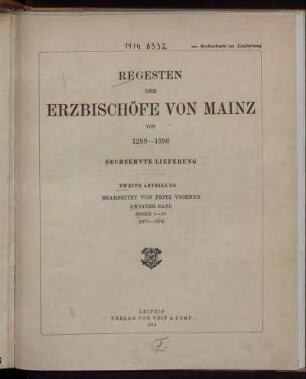 Abt. 2, Bd. 2: Regesten der Erzbischöfe von Mainz von 1289 - 1396. Abt. 2. 1354 - 1396. Bd. 2