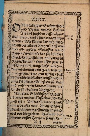 Christliches Gebett, In jetzt gefehrlichen Sterbe[n]släuften, nach gehaltener Predigt, in den Evangelischen Kirchen Augsp. Confession alhie zu Augspurg, auch sonsten in den Häusern, täglich zusprechen