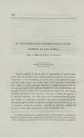 Le trasformazioni razionali dello spazio inerenti ad una conica.