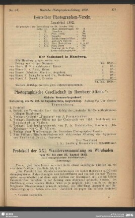 Protokoll der XXI. Wanderversammlung zu Wiesbaden vom 23. bis zum 26. August 1892