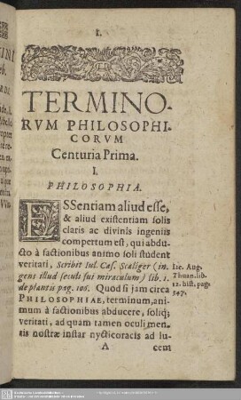 Terminorum Philosophicorum Centuria Prima I. Philosophia