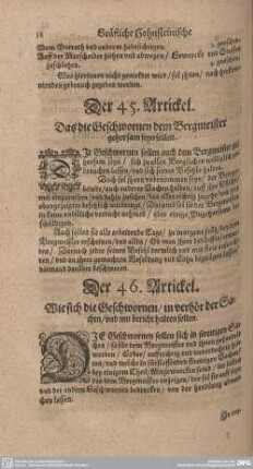 Der 45. Artickel. Das die Geschwornen dem Bergmeister gehorsam seyn sollen.