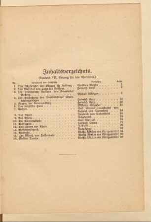 Inhaltsverzeichnis. (Neuland VII, Anhang für das Rheinland.)