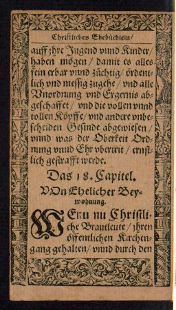 Das 18. Capitel. Von Ehelicher Beywohnung.