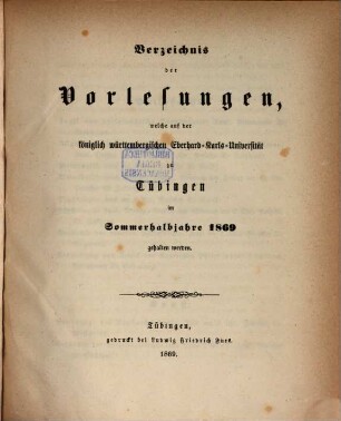 Tübinger Universitätsschriften. 1869