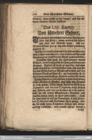 Das LXV. Capitel; Von schwehrer Geburt