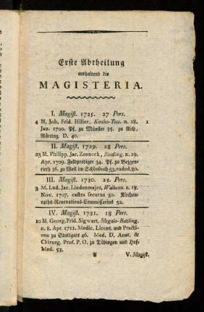 1-118, Erste Abtheilung enthaltend die Magisteria.