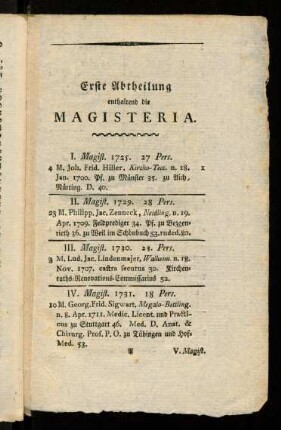 1-118, Erste Abtheilung enthaltend die Magisteria.