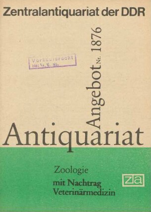 Nr. 1876: Zoologie mit Nachtrag Veterinärmedizin