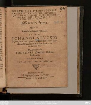 De Iuris Et Iurisprudentiae Natura Et Principiis, Eiusdemque Tum In Scholis Recte Tradendae Ratione, Tum Vero Et Genuino In Foro Usu : Dissertatio Prima