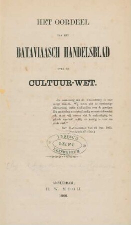 Het oordeel van het Bataviaasch handelsblad over de cultuur-wet