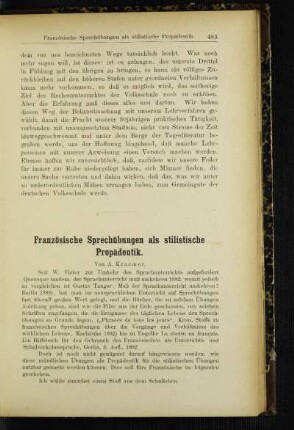 Französische Sprechübungen als stilistische Propädeutik