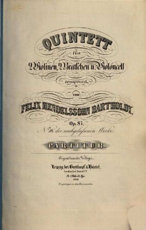 Quintett für 2 Violinen, 2 Bratschen u. Violoncell : Op. 87 ; No. 16 der nachgelassenen Werke