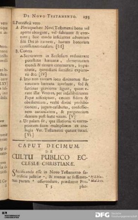 Caput Decimum. De Cultu Publico Ecclesiæ Christianæ.