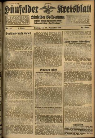 Erste Ausgabe vom Freitag, den 20. November 1936.
