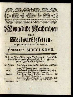 Heumonat, MDCCLXXVII