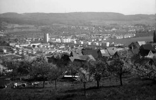 Lörrach, Tüllingen: Von Tüllingen (alte Dächer) auf Stetten und Grenze