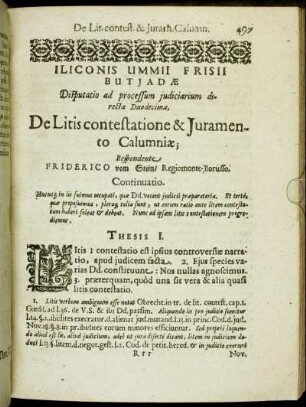 Disputatio [...] Duodecima. De Litis contestatione & Juramento Calumniæ.