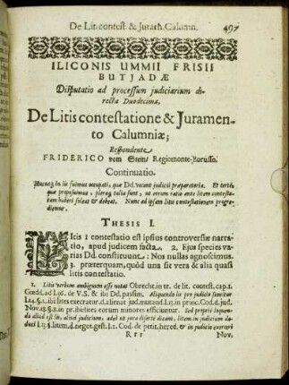 Disputatio [...] Duodecima. De Litis contestatione & Juramento Calumniæ.