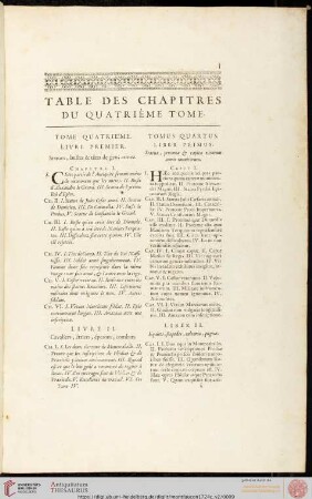 Table des chapitres