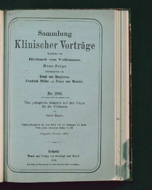 Über präcipitirte Geburten und ihre Folgen für die Wöchnerin