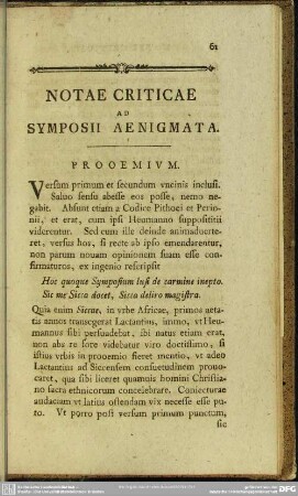 Notae Criticae Ad Symposii Aenigmata
