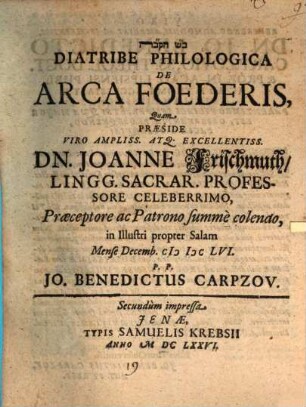 Diatribe philol. de arca foederis