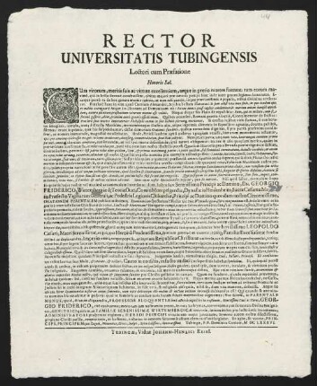 Rector Universitatis Tubingensis Lectori cum Praefatione Honoris Sal.