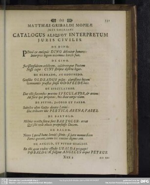 Matthaei Gribaldi Mophae Icti Cheriani Catalogus Interpretum Iuris Civilis