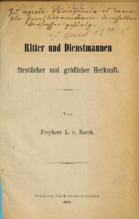 Ritter und Dienstmannen fürstlicher und gräflicher Herkunft