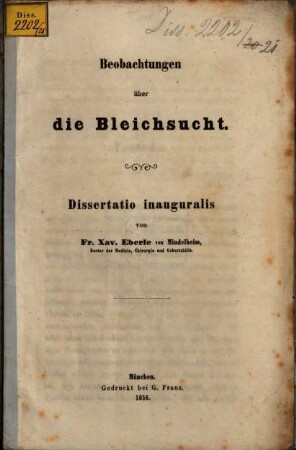 Beobachtungen über die Bleichsucht