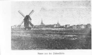 Nauen. Stadtansicht mit Bockmühle, aus: Bardey, Ernst Georg: Geschichte von Nauen und Osthavelland, 1892