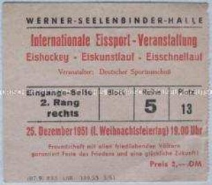 Eintrittskarte einer Eissport-Veranstaltung in der Berliner Werner-Seelenbinder-Halle