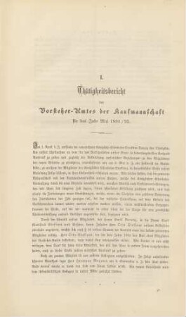 I. Thätigkeitsbericht bes Vorsteher-Amtes der Kaufmannschaft für das Jahr Mai 1894/95.